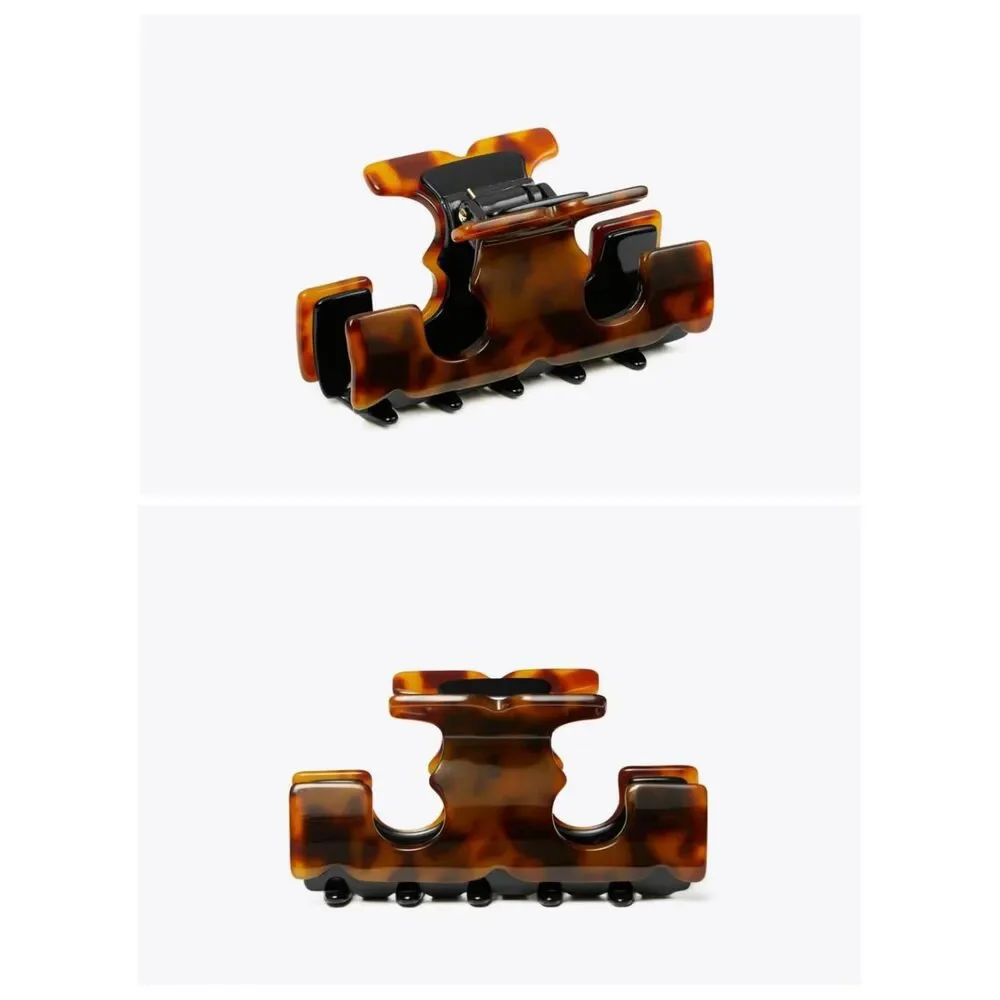 TORY BURCH Icon Double T Tortoise Black Hair Claw Clip
